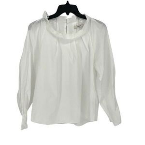 ODEEH Womens Ruffled Collar 100% Cotton Long Sleeve Pleated Blouse White Size 38